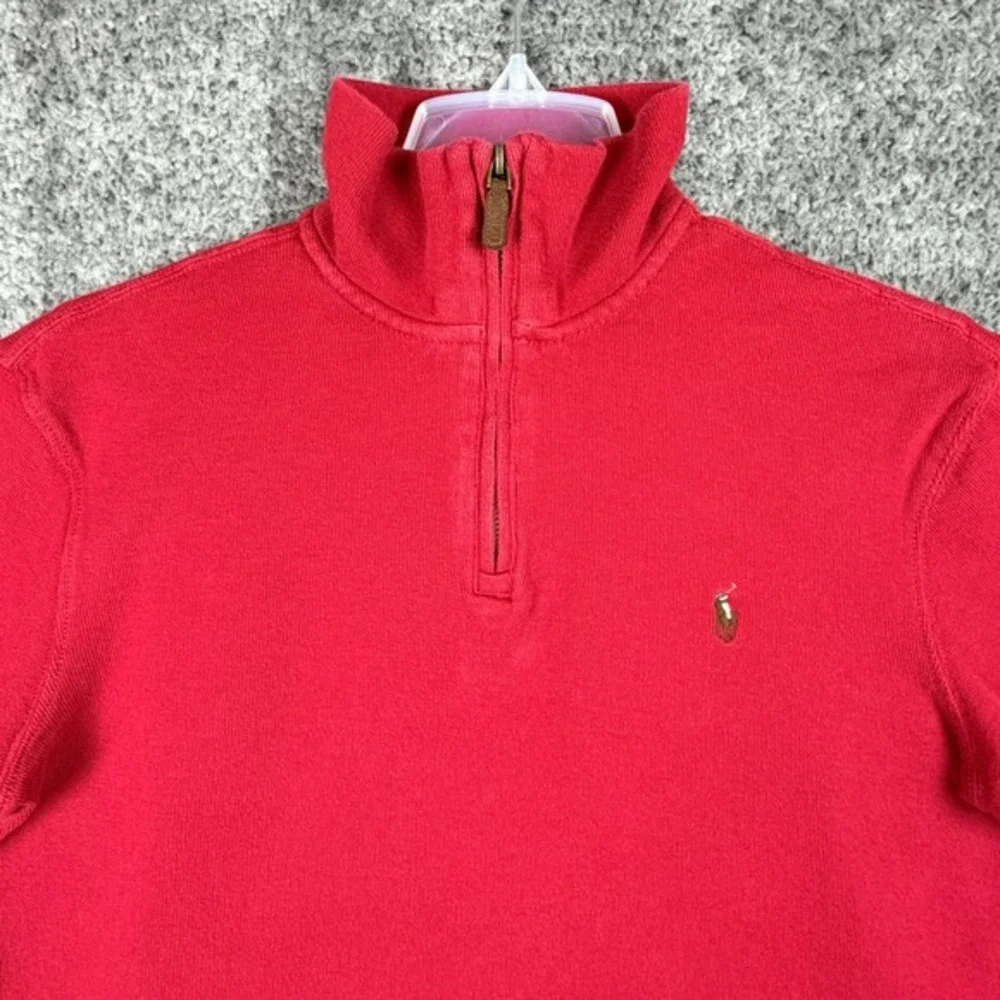 Polo Ralph Lauren Men's Size M Red Estate Rib Pony‎ Cotton 1/4 Pullover Sweater